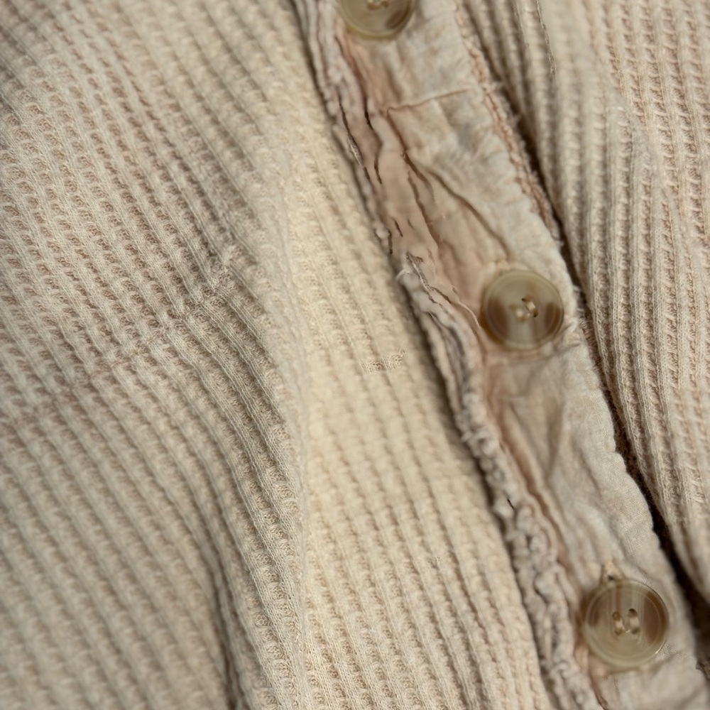 Free People One Scout Jacket Shacket Waffle Thermal Knit Slouchy Nude Sand - Picture 13 of 16